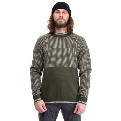 Outlet Bergans Alvdal Wool Jumper - Dark Olive Green / Vanilla White