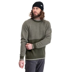 Outlet Bergans Alvdal Wool Jumper - Dark Olive Green / Vanilla White