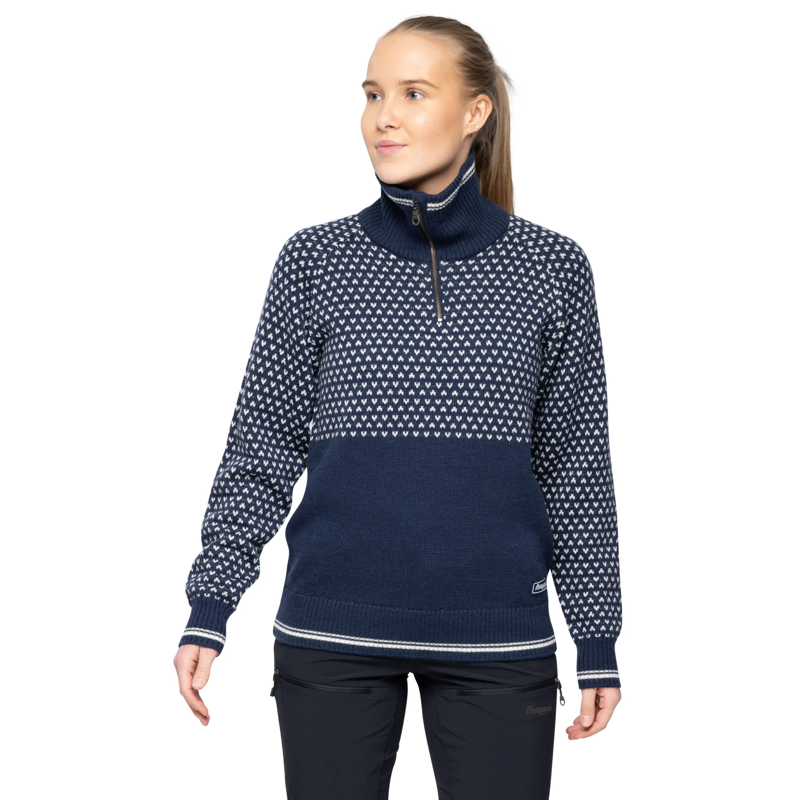 Store Bergans Alvdal Wool W Half Zip - Navy / Vanilla White
