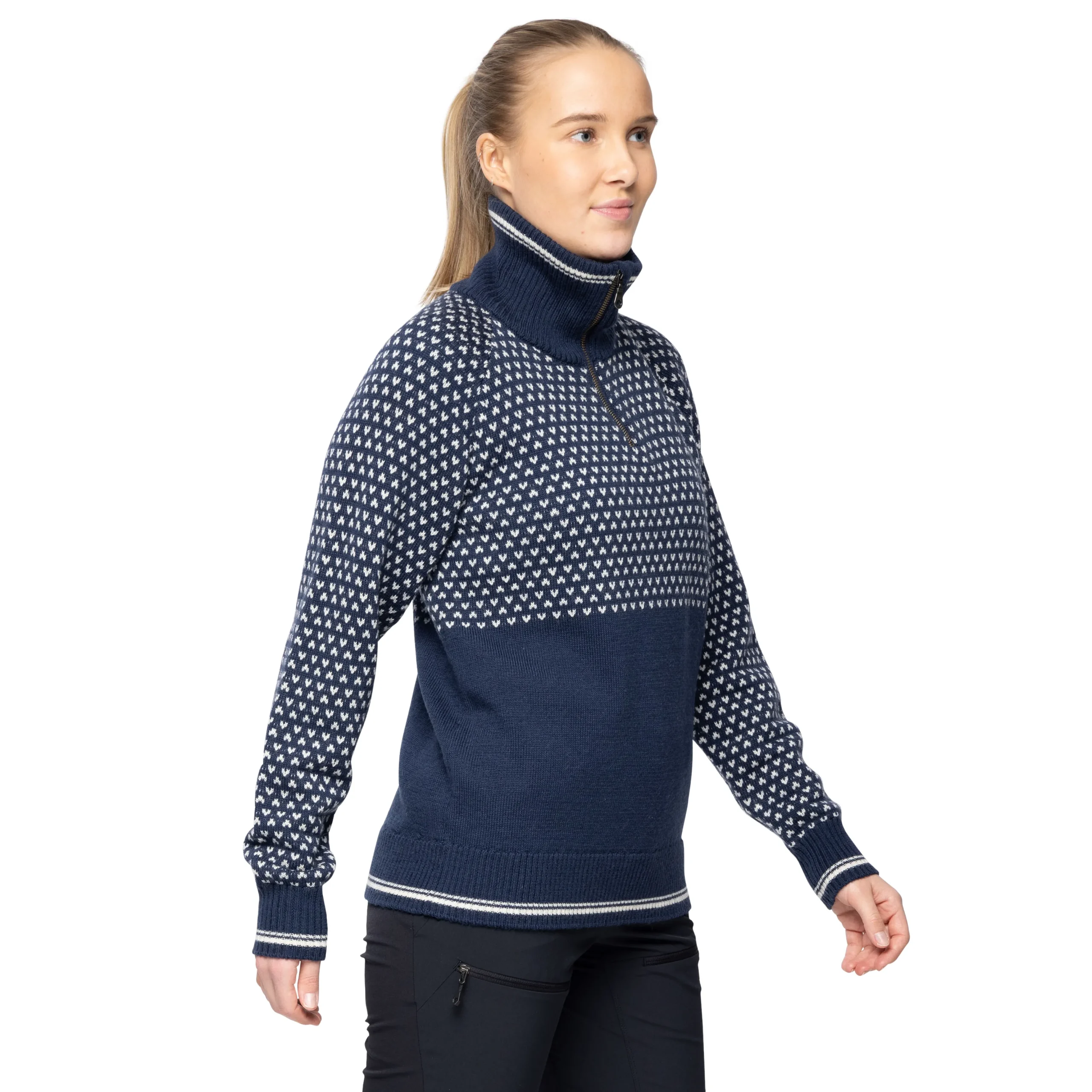 Store Bergans Alvdal Wool W Half Zip - Navy / Vanilla White