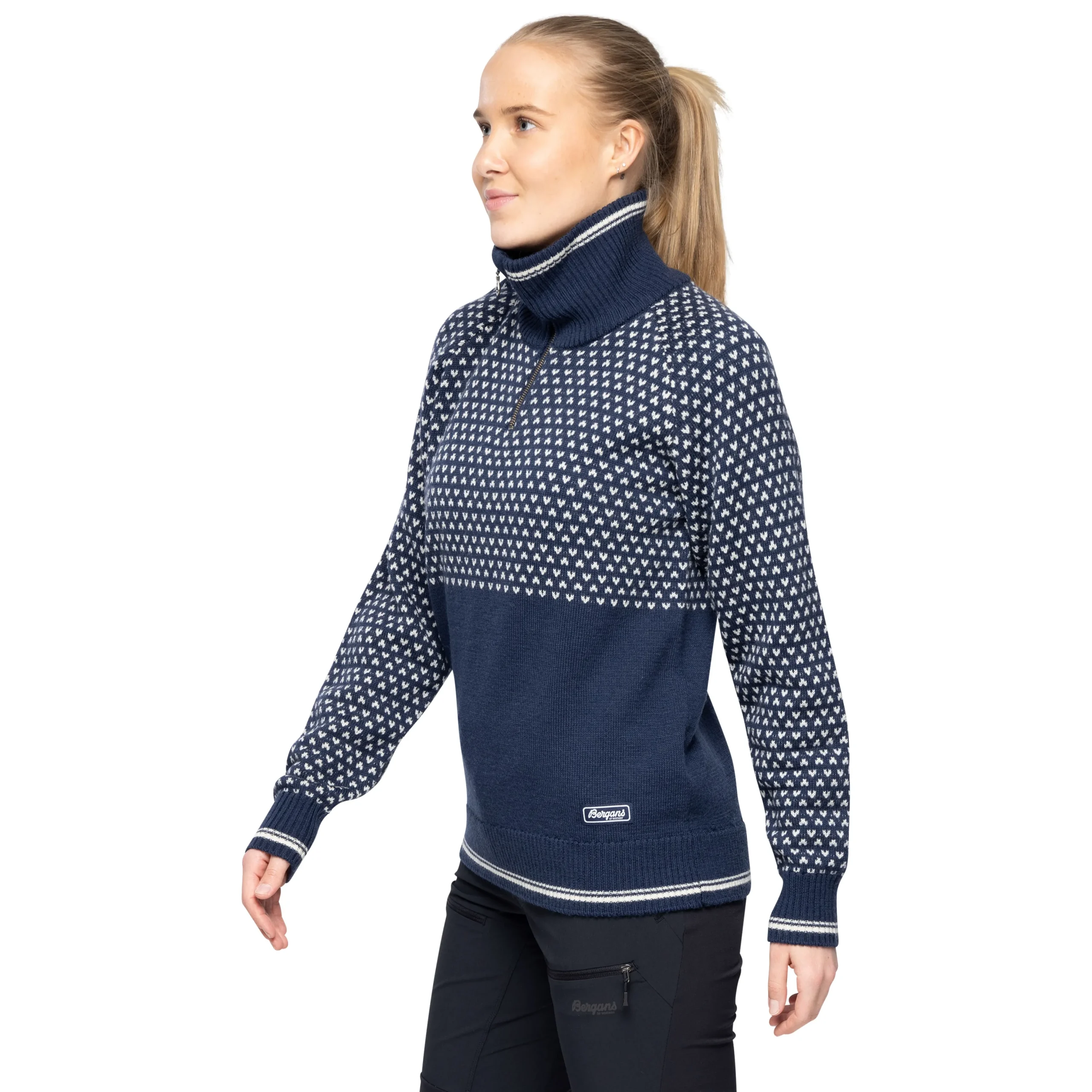 Store Bergans Alvdal Wool W Half Zip - Navy / Vanilla White