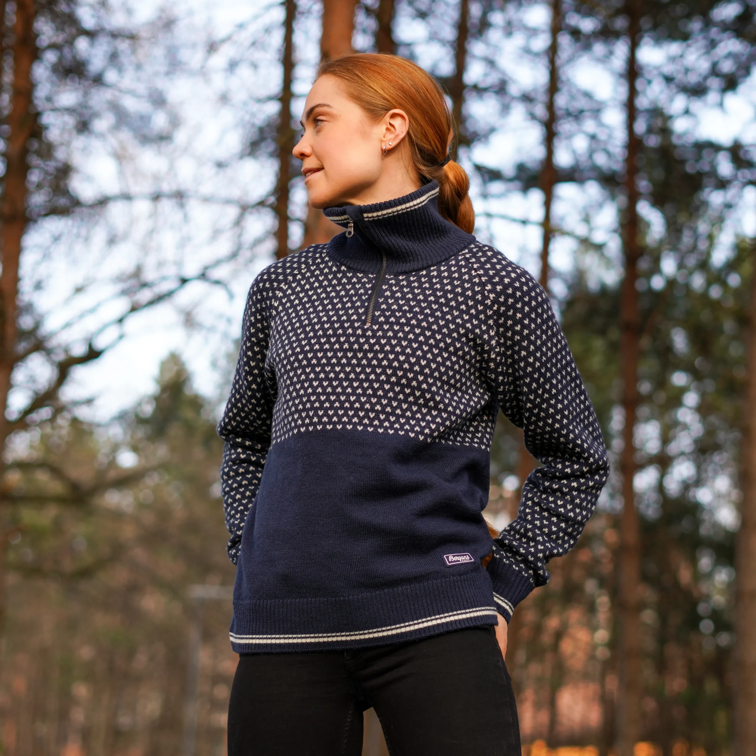 Store Bergans Alvdal Wool W Half Zip - Navy / Vanilla White