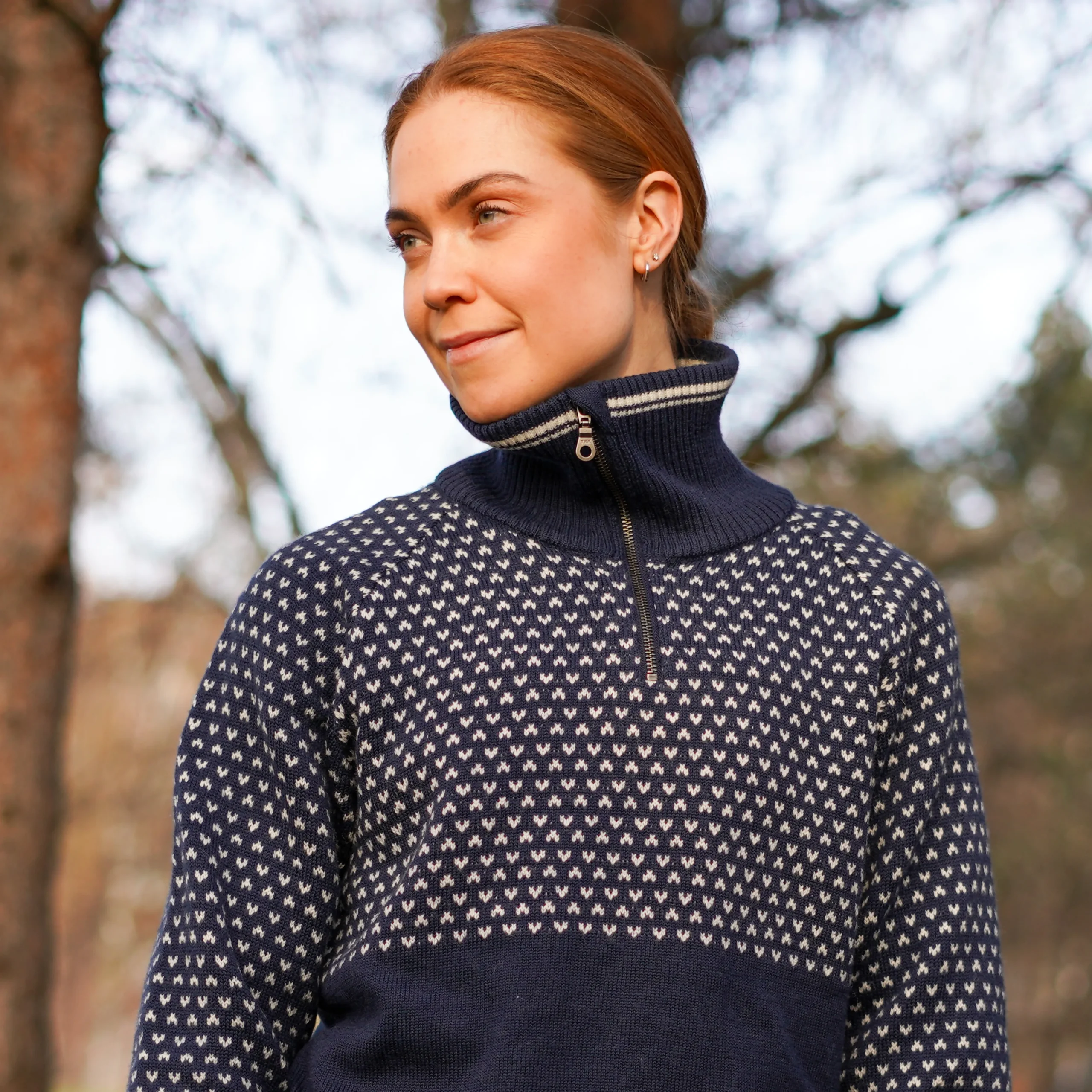 Store Bergans Alvdal Wool W Half Zip - Navy / Vanilla White