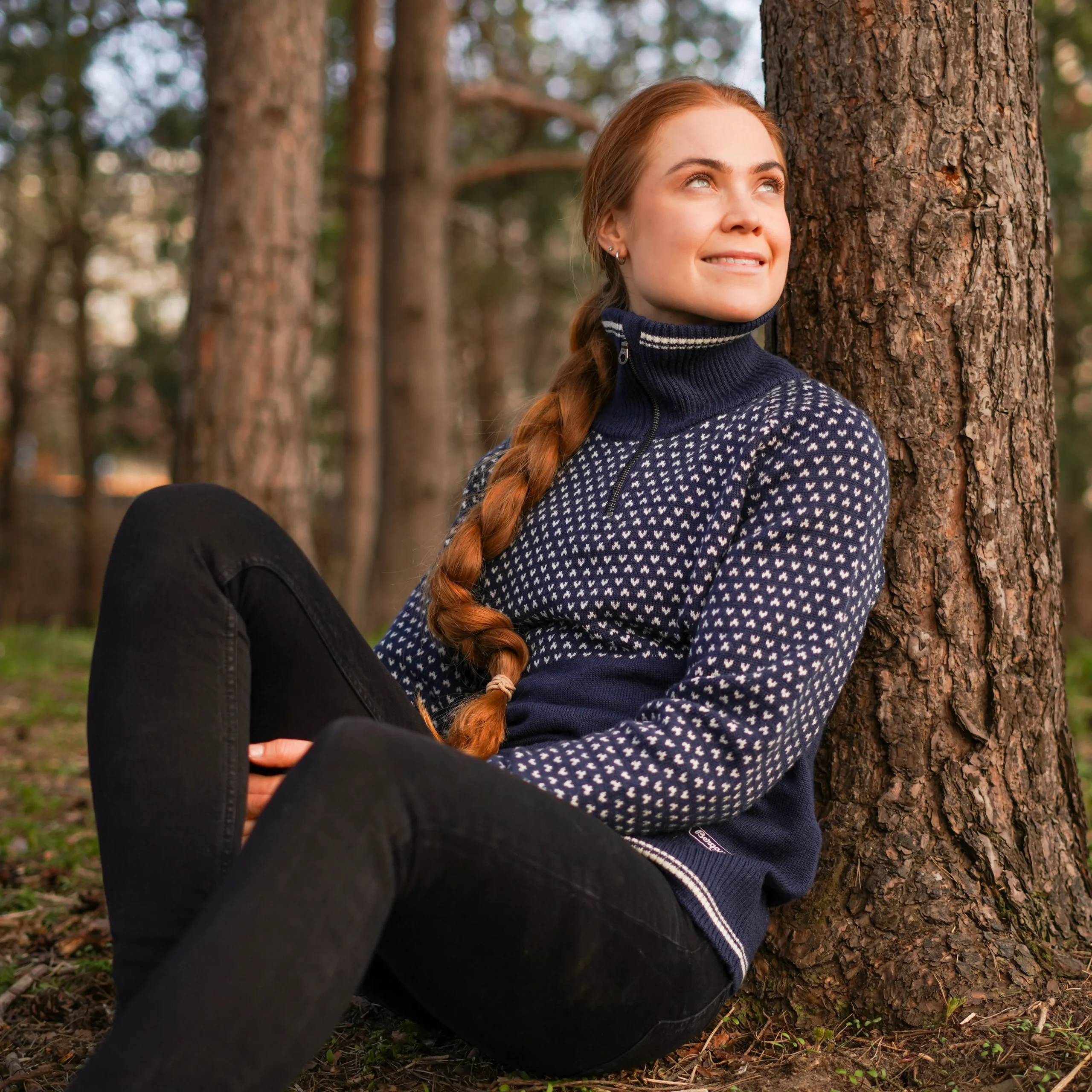 Store Bergans Alvdal Wool W Half Zip - Navy / Vanilla White