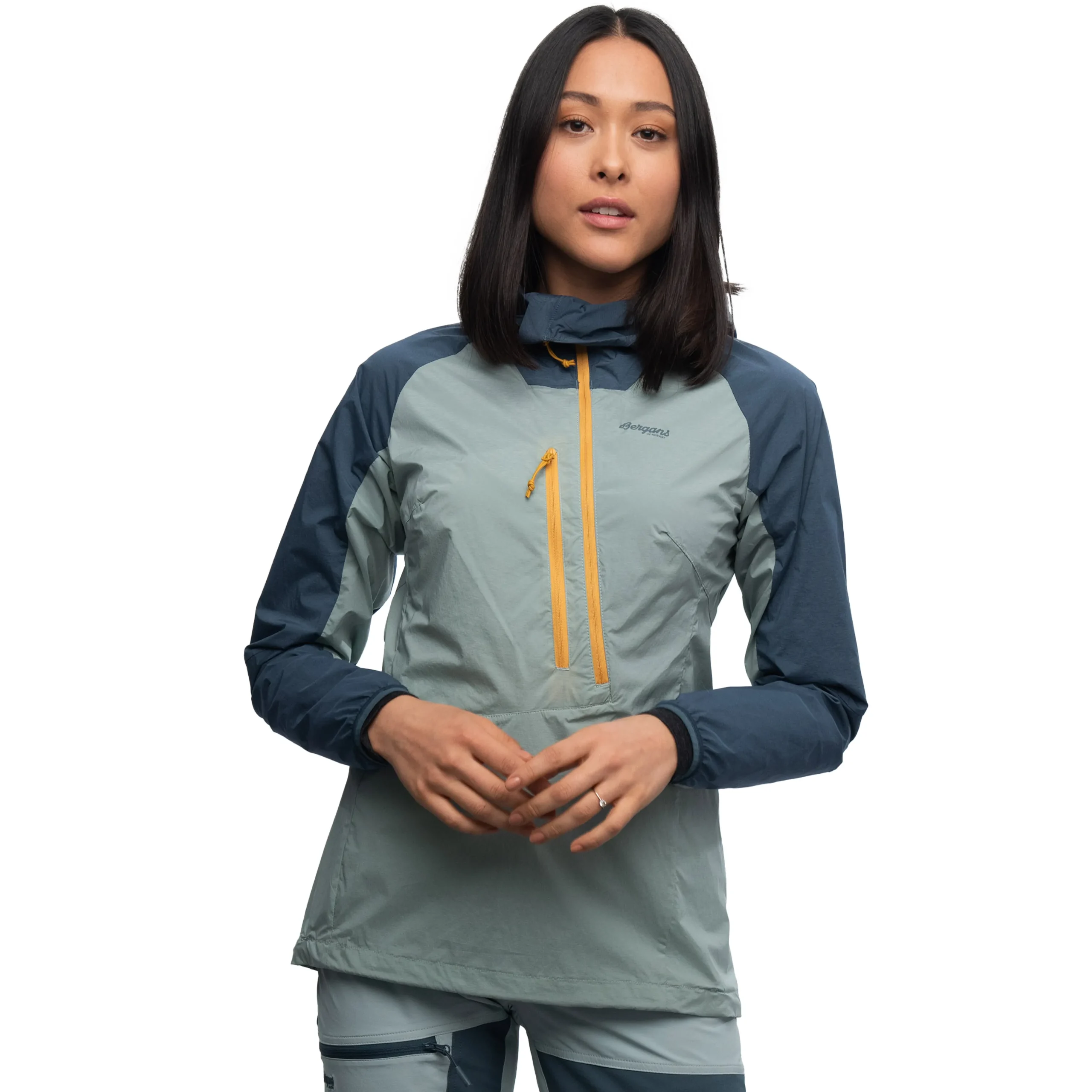 Clearance Bergans Cecilie Light Wind Anorak - Misty Forest / Orion Blue