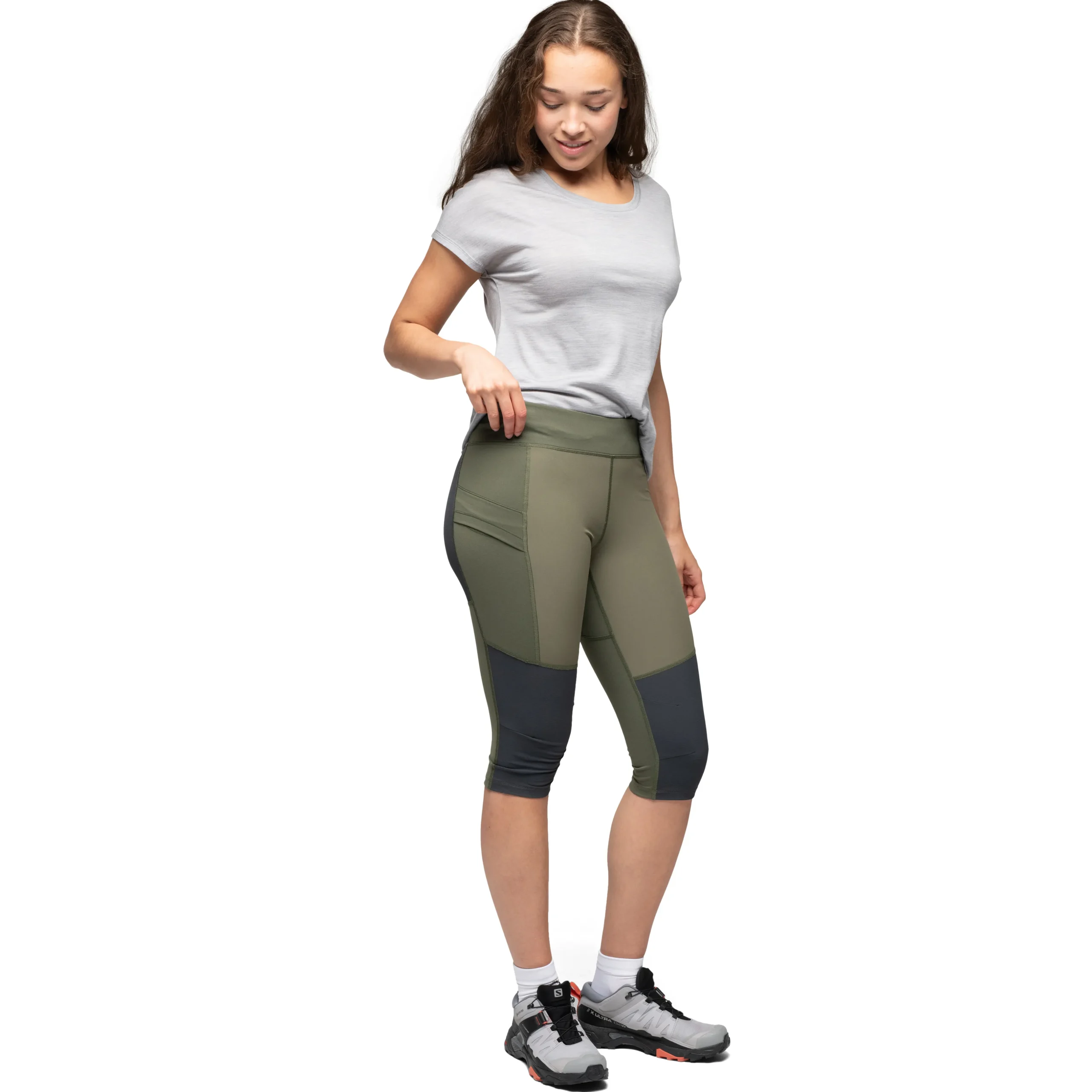 Discount Bergans Fløyen ¾ Outdoor Tights Women - Dark Green Mud / Dark Shadow Grey