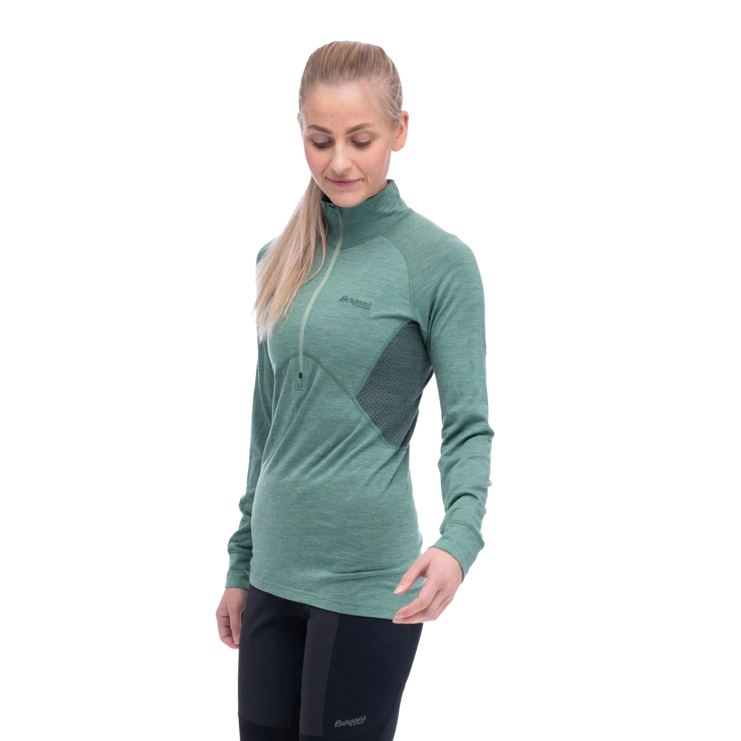 New Bergans Inner:Pure W Half Zip - Jade Green