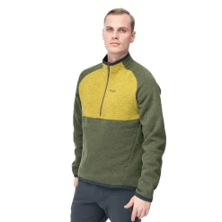 New Bergans Kamphaug Knitted Half Zip - Dark Olive Green / Light Olive Green