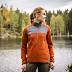 Hot Bergans Kamphaug Knitted W Half Zip - Brick / Orion Blue