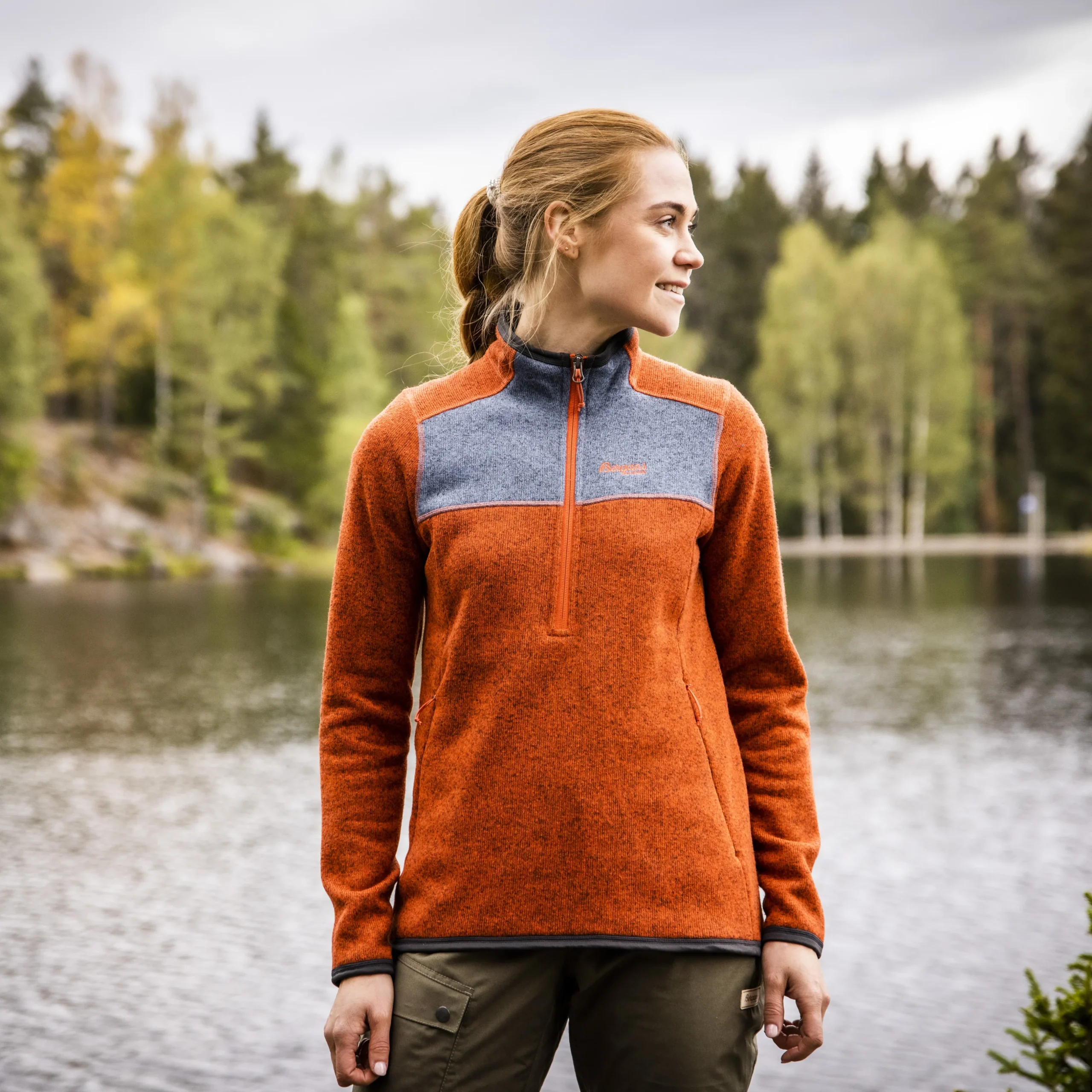 Hot Bergans Kamphaug Knitted W Half Zip - Brick / Orion Blue