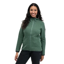 New Bergans Kamphaug Knitted W Hoodie - Dark Jade Green