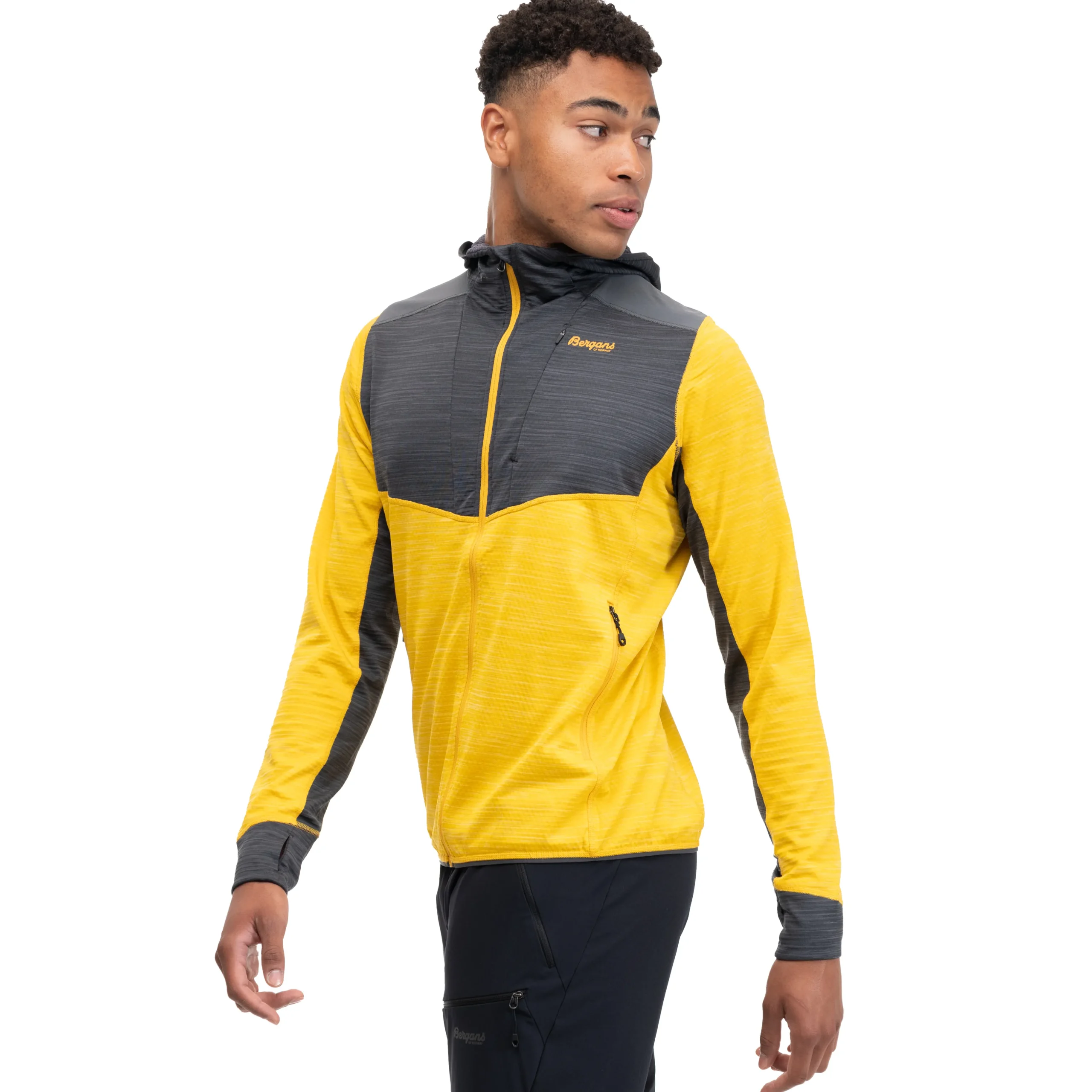 Shop Bergans Rabot Active Mid Hood Jacket - Light Golden Yellow / Solid Charcoal