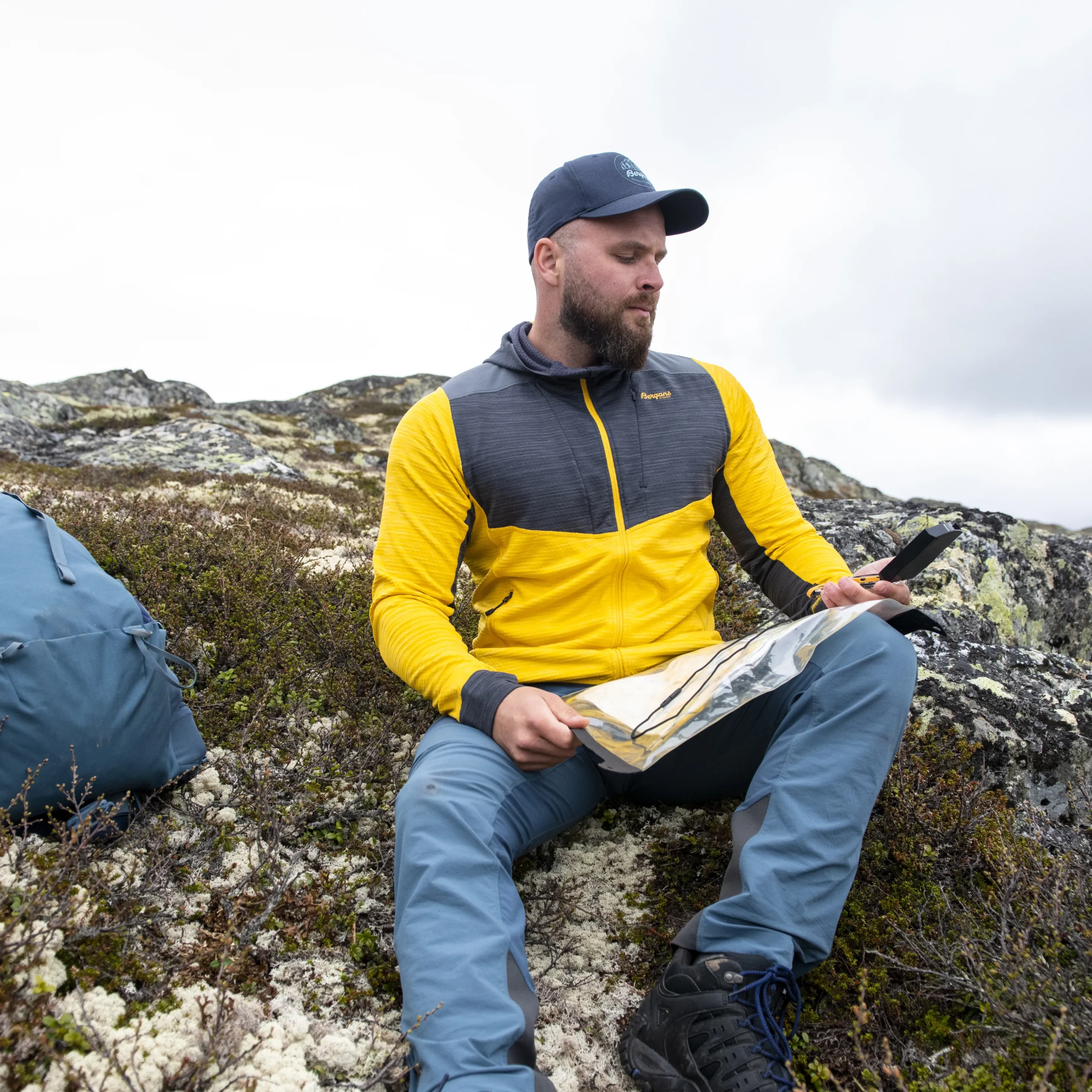 Shop Bergans Rabot Active Mid Hood Jacket - Light Golden Yellow / Solid Charcoal