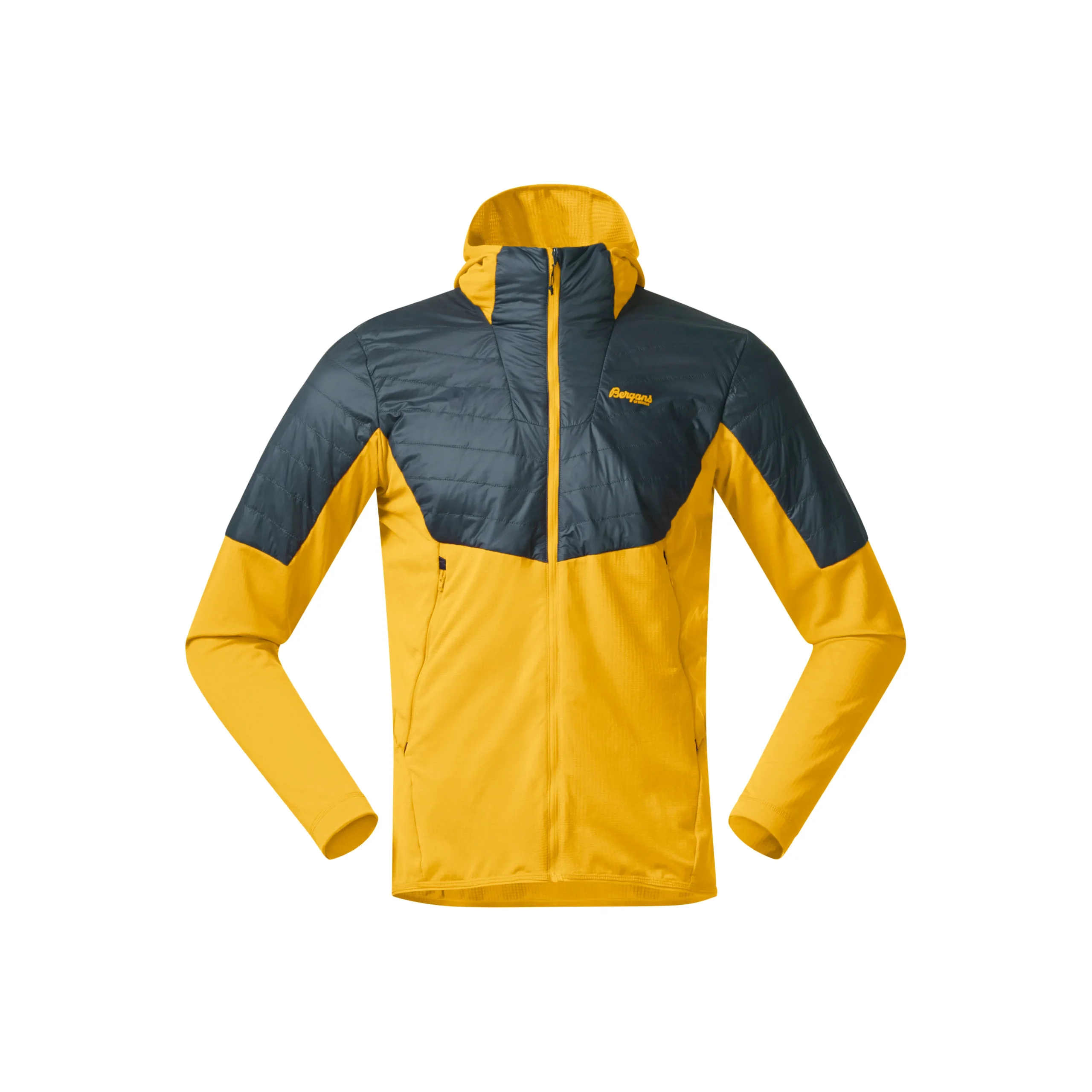 New Bergans Senja Midlayer Hood Jacket - Light Golden Yellow / Orion Blue