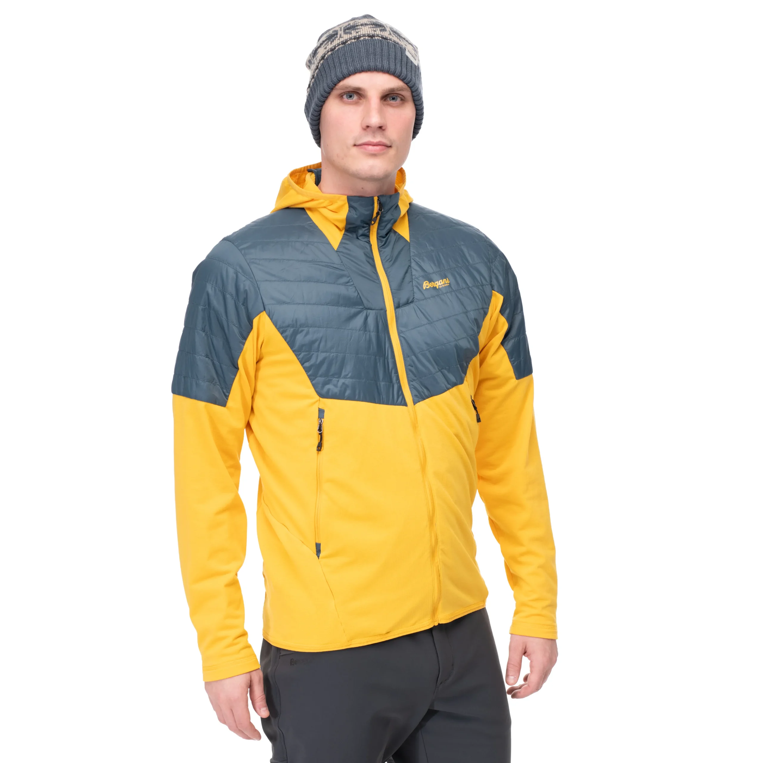 New Bergans Senja Midlayer Hood Jacket - Light Golden Yellow / Orion Blue