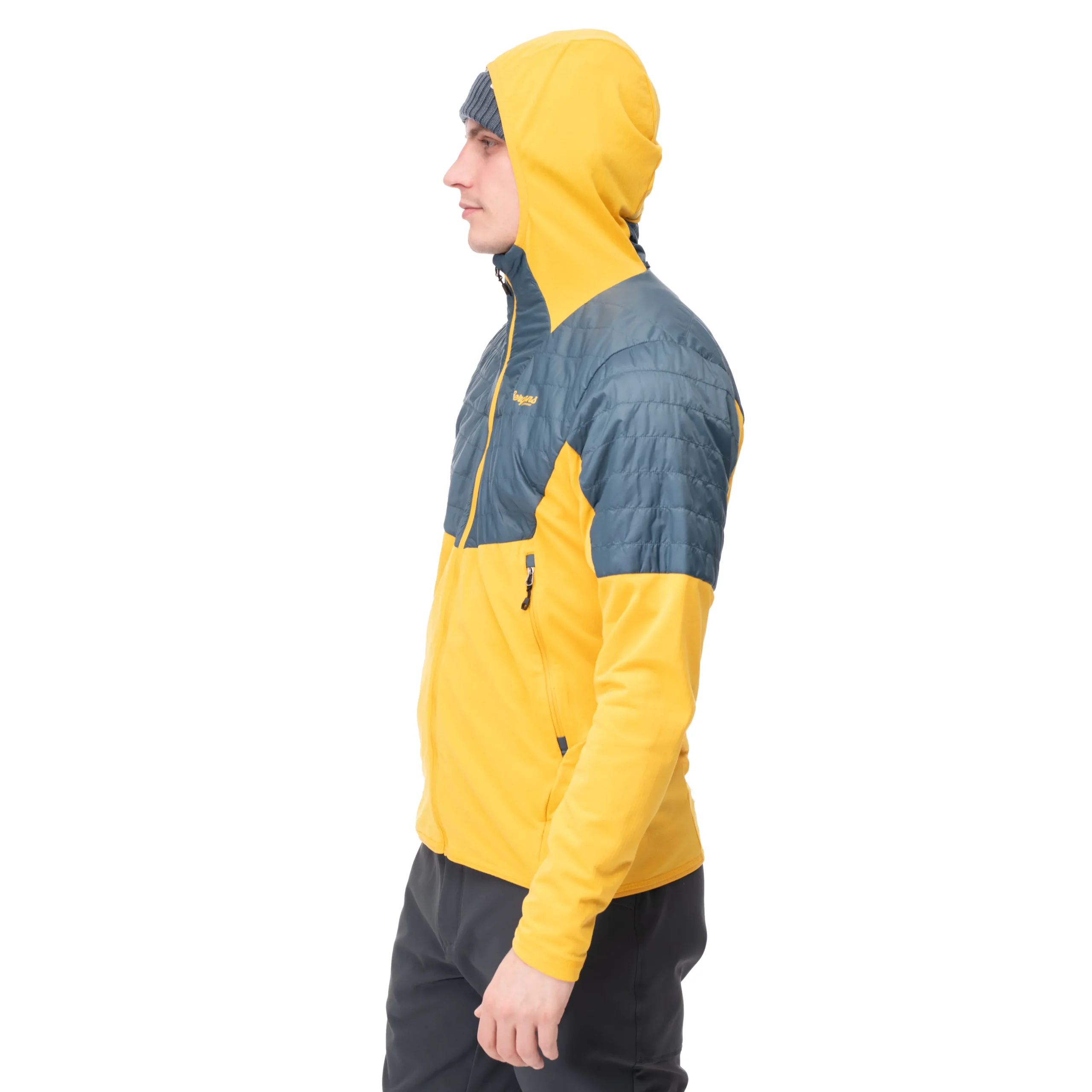 New Bergans Senja Midlayer Hood Jacket - Light Golden Yellow / Orion Blue