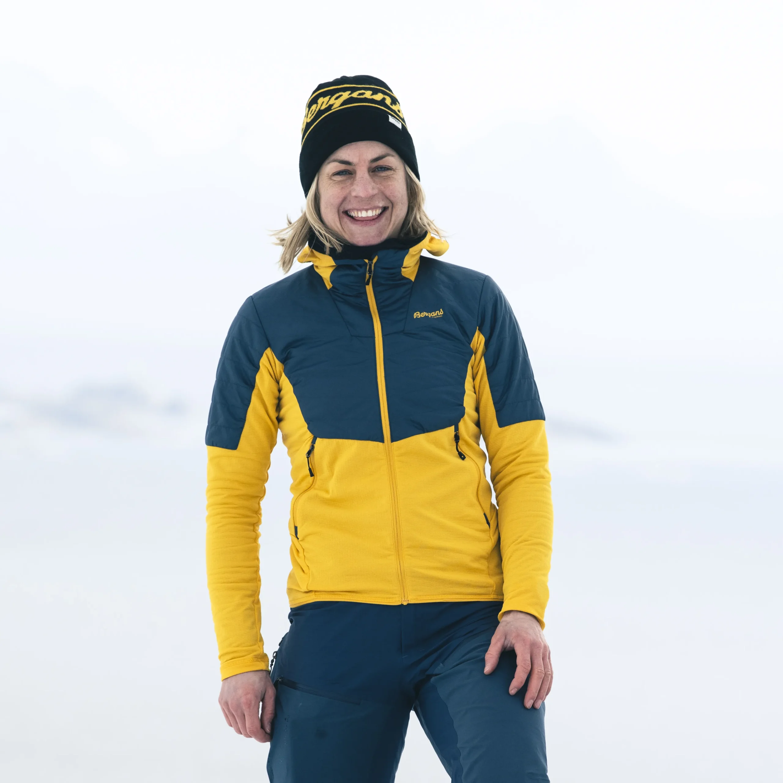 Store Bergans Senja Midlayer Hood W Jacket - Light Golden Yellow / Orion Blue