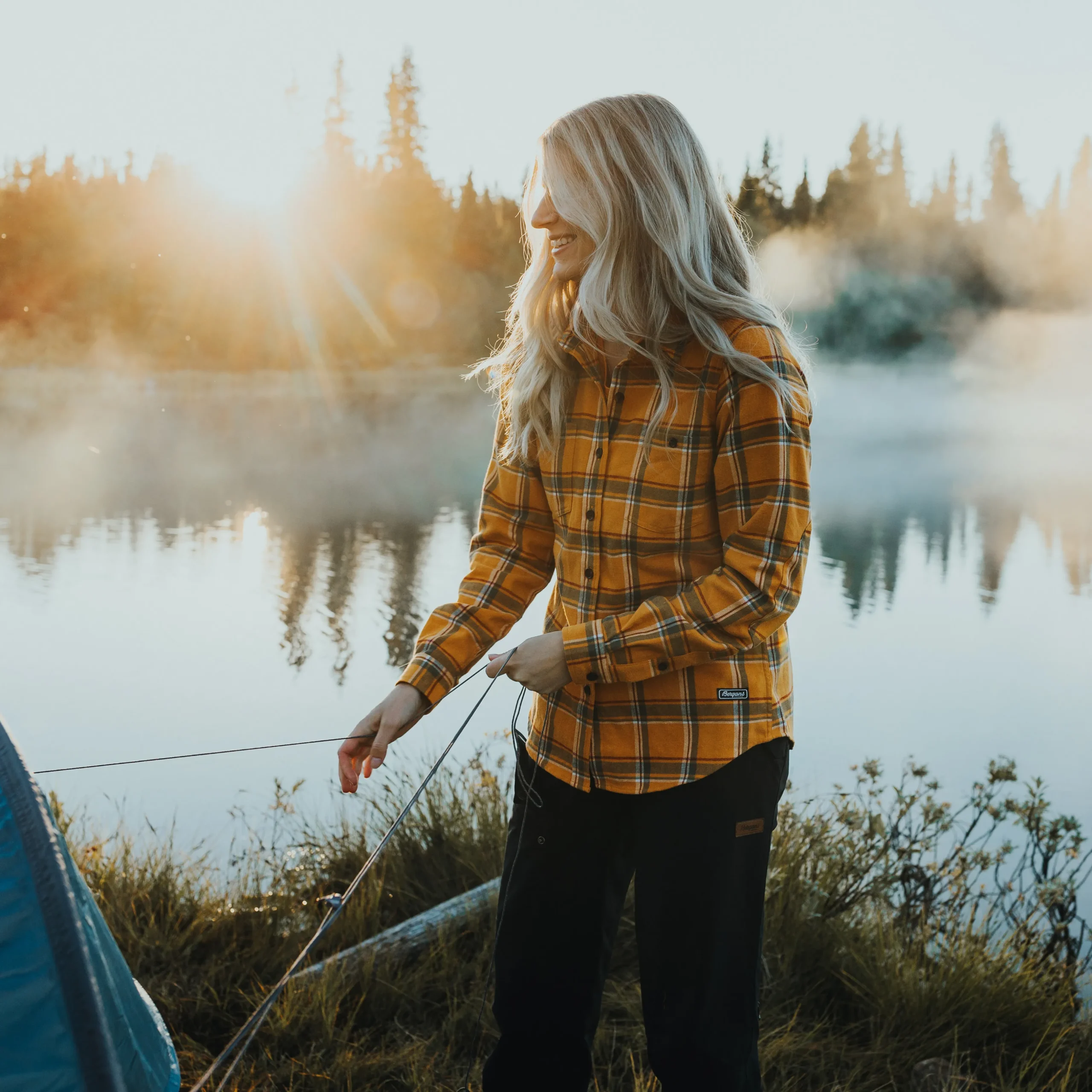 Fashion Bergans Tovdal W Shirt - Golden Field / Green Mud Check