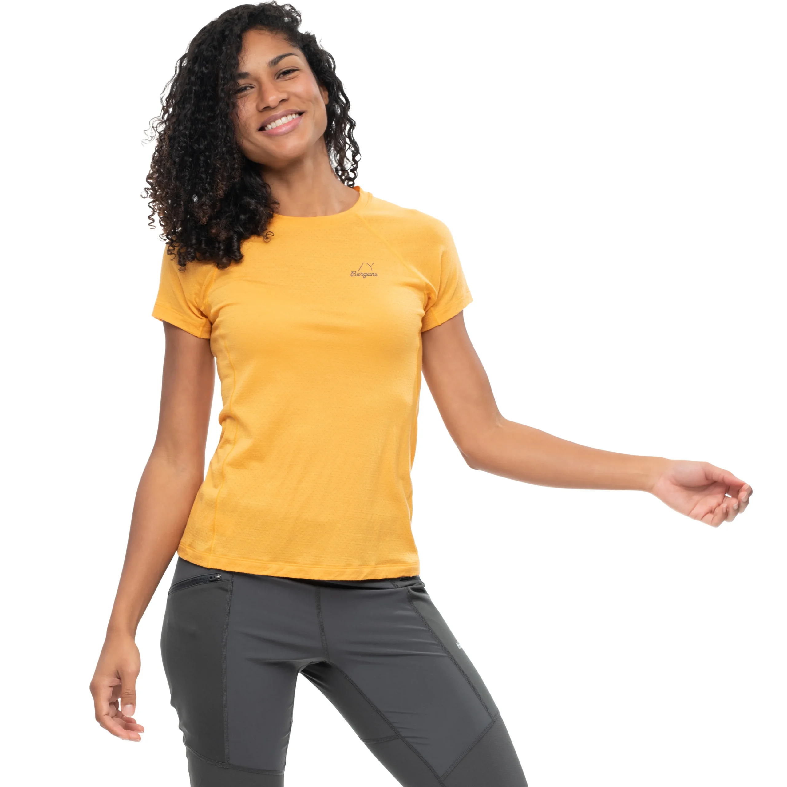 Shop Bergans Y LightLine Merino Tee Women - Mango Yellow
